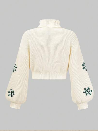 Pull tricoté avec broderie de renne et flocons de neige mignons, Noël