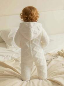 女婴休闲毛绒提花连帽连体衣 - 白色 - 查看 2