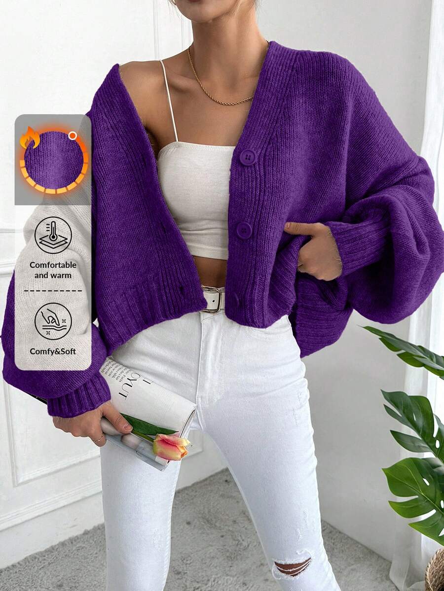 EURMUSE Women's Fashionable Versatile Solid Color Cardigan, Autumn - Mauve Purple - View 1
