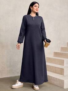 Graceveil 女式休闲宽松纹理面料圆领长款连帽运动衫，海军蓝，秋冬 - 深灰色 - 查看 4