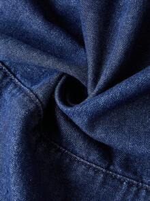 SHEIN MOD 女式秋季落肩长袖休闲牛仔衬衫上衣，后背饰有结饰 - 深色水洗藍 - 查看 5