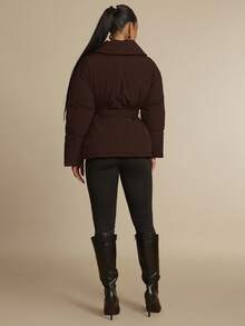 Silquee 女士时尚百搭纯色夹克，冬季 - 咖啡棕 - 查看 2