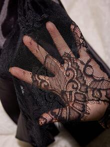 SilkySpell Black Lace Patchwork Backless Sexy Faux Silk Women's Camisole Nightgown - Black - View 9