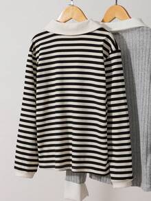 SHEIN 女童黑白条纹小马印花 Polo 衫，春秋季 - 彩色 - 查看 2