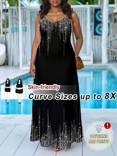 SHEIN CURVE+ Plus Size Black Dress, Basic Sleeveless, Spring/Summer