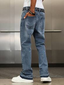 Manfinity EMRG Herren Lässig Street Style ausgewaschene weite Bein Jeans, Herren Relaxed Jeans