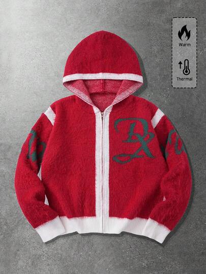 Men's Contrast Color Long Sleeve Hooded Sweatshirt Sweatshirt