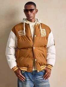 AKNOTIC Business Casual Manteau à capuche à manches longues avec blocs de couleurs pour homme, pour l'hiver - Marron - Voir 6