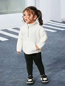 SHEIN Sweat-shirt blanc à col mignon pour bébé fille, polyvalent pour l'automne/l'hiver - Blanc - Voir 1