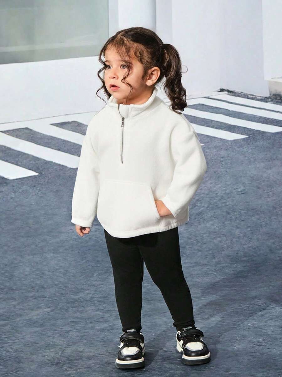 SHEIN Sweat-shirt blanc à col mignon pour bébé fille, polyvalent pour l'automne/l'hiver - Blanc - Voir 1