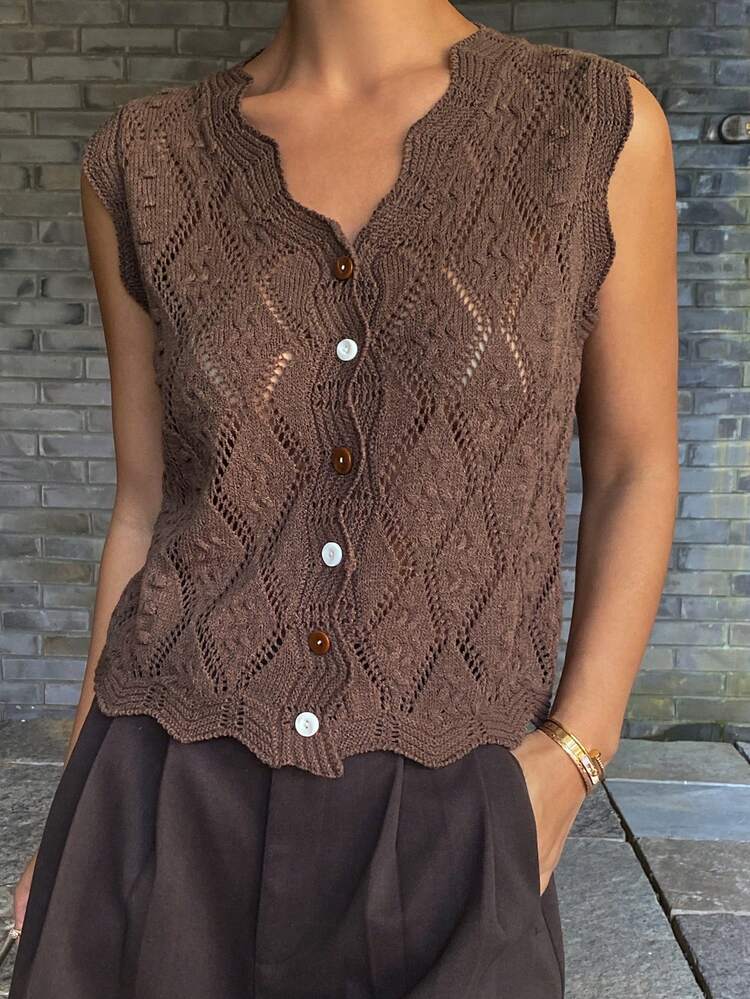 Women's Summer V-Neck Hollow Out Cropped Fitted Casual Knit Tank Top Vacation