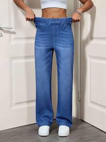 Flexra 女式松紧腰口袋水洗休闲牛仔裤