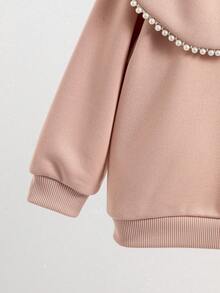 SHEIN Playful Pals 女婴新生儿0-3岁秋冬时尚简约大翻领长袖卫衣+裤子套装，女婴秋冬碎花灰色套装 - 粉色 - 查看 5