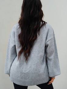 SAYEHFBABY Women's Solid Color Drop Shoulder Long Sleeve Loose Casual Cardigan For Autumn/Winter,Grey Sweater,Women Cardigans,Fleece - Grey - View 2