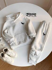Bộ 2 áo nỉ lót nhiệt in hình khủng long dễ thương cho bé trai và quần jogger bộ đồ thể thao thường ngày, phù hợp cho mùa thu/đông, trở lại trường, lễ hội, Halloween, Giáng sinh, năm mới cho bé trai và quần nỉ bộ đồ nỉ cho bé trai bộ đồ nỉ cho bé trai và quần jogger cho bé trai bộ đồ nỉ cho bé trai - Xám - Xem 1