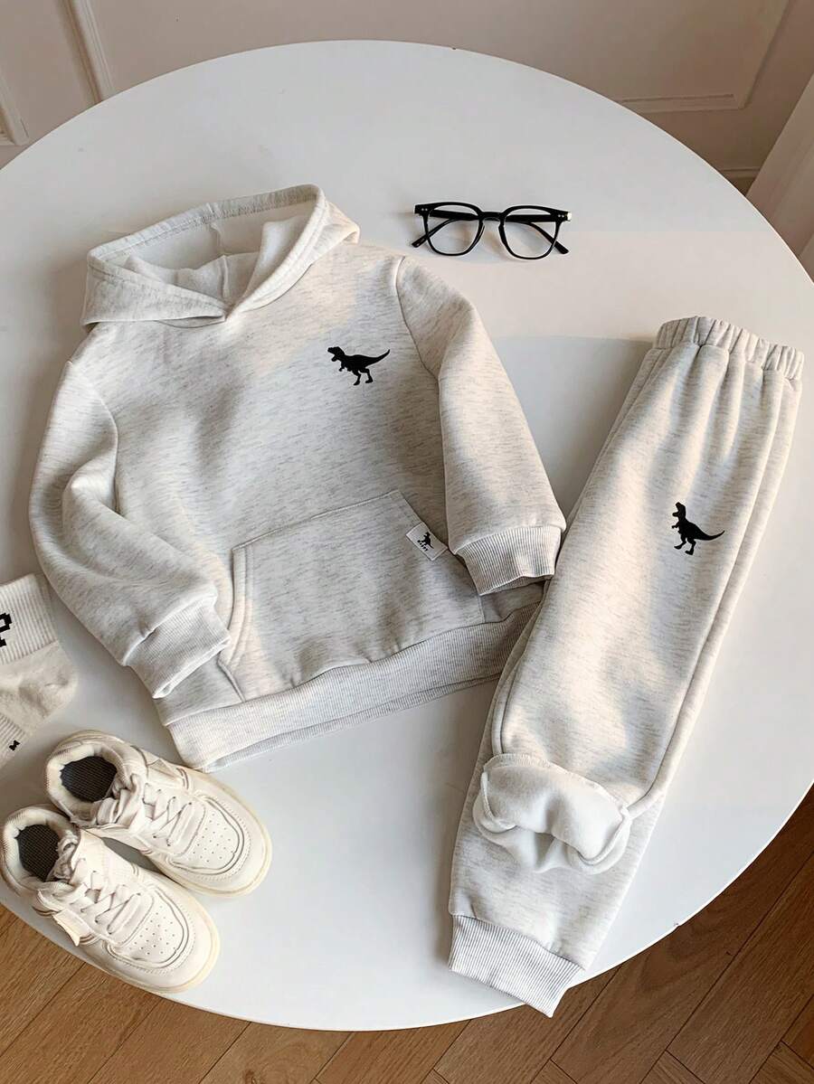 Bộ 2 áo nỉ lót nhiệt in hình khủng long dễ thương cho bé trai và quần jogger bộ đồ thể thao thường ngày, phù hợp cho mùa thu/đông, trở lại trường, lễ hội, Halloween, Giáng sinh, năm mới cho bé trai và quần nỉ bộ đồ nỉ cho bé trai bộ đồ nỉ cho bé trai và quần jogger cho bé trai bộ đồ nỉ cho bé trai - Xám - Xem 1