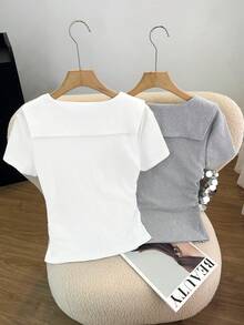 Resyla Bộ áo thun tay ngắn họa tiết sọc caro thường ngày mùa hè - Nhiều màu - Xem 2