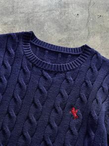 AXEPEAK 男士休闲宽松长袖针织毛衣、日常穿着、学校 - 藏蓝色 - 查看 3