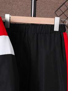 2 Stücke/Set Jungen Lässig Trainingsanzug, Farbblock Reißverschluss-Jacke und weite Jogginghose, sportlicher Outfit für Teenager, geeignet für Frühling/Herbst, Alltagstragen, Schule, Arbeit