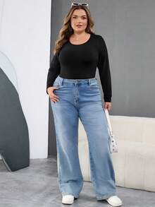 SHEIN CURVE+ Damen Große Größen Heizstoff Schwarz Langarm Bodysuit Große Größen Weihnachten Große Größen Bodysuit Kurven Bodysuit für Damen Große Größen