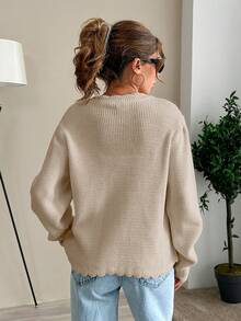 Ribbon Trim Cardigan, Cute Casual Daily Wear - Beige - View 2