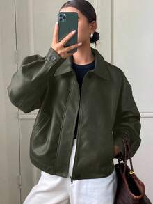 DAZY Autumn/Winter New Loose Casual Thick PU Women Regular Jacket Leather Jacket Women Coats