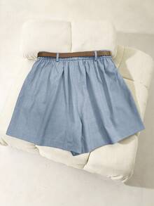 Airaco Bộ áo khoác blazer tay dài và quần short cỡ lớn màu xanh nhạt - Màu xanh lam - Xem 5