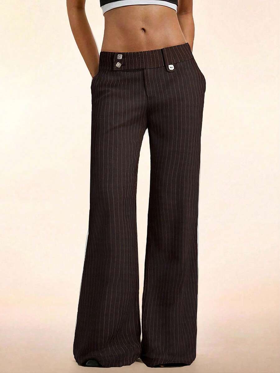 Avantive Fall/Autumn/Winter/Back To School/Country Concert/Concert/Going Out/Birthday/Halloween Costumes/Casual/Y2k/2000s/Y2k Y2k/90S/Sexy/Western Wear Women/Boho/Country/Club/Office /Cocktail/Vintage/Rave Festival/Funny/Classy/Old Money/Streetwear/Vacation/Country Concert/Work /Modest/National Day New Year Party Going Out Chic/Basic/Graduation/Polka Dot/Halloween/Low Rise Baggy Wide Leg Pants - Coffee Brown - View 1