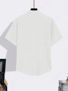 Manfinity Homme Plus Size Men's Casual Solid Color Short Sleeve Shirt, Summer