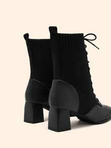 CUCCOO BASICS 女士尖头系带高跟中筒时尚靴，适合圣诞节穿着 - 黑色 - 查看 11