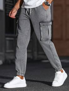 Manfinity Homme 男式工装口袋宽松锥形休闲牛仔裤 - 灰色 - 查看 5