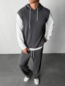 Manfinity Homme Bộ đồ thể thao nam 2 món màu xám trắng, quần nỉ có mũ trùm đầu và quần nỉ mùa thu cho nam Bộ đồ thể thao nam Bộ đồ chạy bộ nam Bộ đồ thể thao nam Bộ đồ thể thao nam có mũ trùm đầu và quần nỉ - Nhiều màu - Xem 5