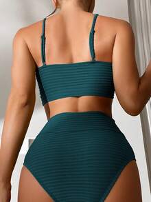 Swim Basics Women's Summer Beach Solid Color Twisted Bust Sexy Bikini Set
