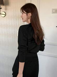 DAZY Suéter holgado de unicolor para uso casual y diario, ideal para otoño/invierno - Negro - Ver 4