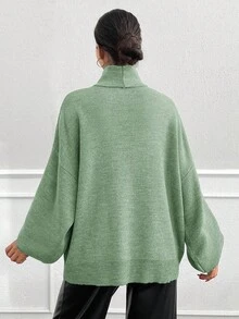 EURMUSE Áo len chui đầu cổ lọ đính ngọc trai hở vai quá khổ cho nữ - Màu xanh Bạc hà - Xem 2