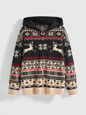 ROMWE Avant Women's Autumn/Winter Fair Isle Hooded Cardigan