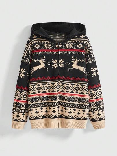 ROMWE Avant Women's Autumn/Winter Fair Isle Hooded Cardigan