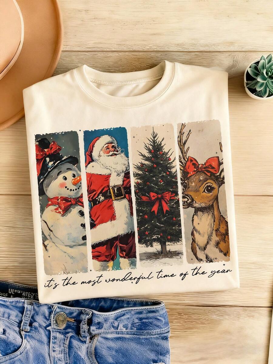 EMERY ROSE T-shirt à manches longues pour femmes, col rond oversize, épaules tombantes, best-seller pour Noël - Multicolore - Voir 1