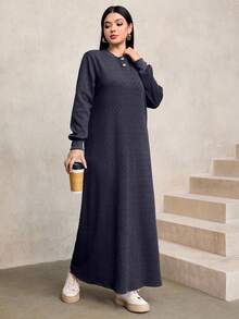 Graceveil 女式休闲宽松纹理面料圆领长款连帽运动衫，海军蓝，秋冬 - 深灰色 - 查看 6