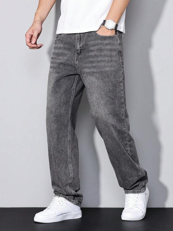 Manfinity Homme Jeans rectos de unicolor con bolsillo para hombre