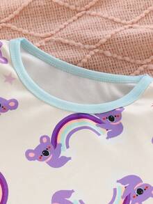 Set pigiama aderente per bambine/ragazze, base crema con stampa di orsetti arcobaleno viola, top a maniche lunghe e pantaloni abbinati, polsini e colletto a costine colorati, adatto per autunno/inverno - Multicolore - Visualizzare 3