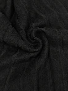 SHEIN LUNE Plus Size Women's Solid Color Round Neck Button Design Ribbed Texture Long Sleeve T-Shirt - Black - View 3