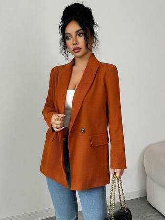 Rafferiza Dam retro brun manchesterjacka med axelvadd, dubbelknäppt långärmad höst- och vinterkavaj för kontor, daglig pendling