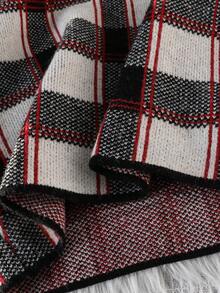 Tween Girls' Checkered Pullover Sweater & Knit Pants Set, Jacquard Weave, Cozy Casual Outfit For Halloween, Christmas, Back To School, Loose Fit, Minimalist, Cute Sweater & Pants Set - Red - View 8