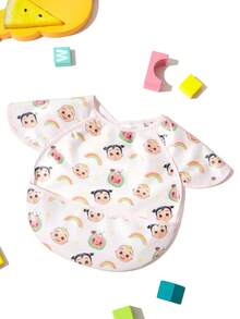 CoComelon X SHEIN 6 Months - 2 Years Old Baby Waterproof, Oil-Proof And Anti-Fouling Vest Waistcoat Protective Bib TPU Material Cute Cartoon Watermelon Rainbow Print Pink Girl, Suitable For Eating Complementary Food, Super Soft, Ultra-Light And Foldable - Multicolor - View 2