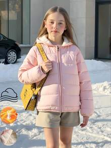 SHEIN 女童休闲棉服外套，三合一设计，带保暖衬里，宽松舒适，适合秋冬季节，非常适合日常穿着、通勤、外出和拍照 - 粉色 - 查看 4