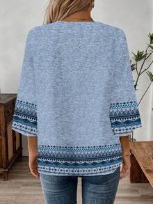 EMERY ROSE Women's 3/4 Sleeve V-Neck Work Blouse, Spring/Autumn New Year Party - Blue - View 2