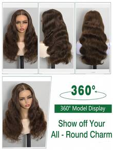 26 英寸 13x4 巧克力棕色波浪蕾丝前部真人发假发透明蕾丝前部假发预拔蕾丝假发女士 #4 棕色假发 Humna Hair - S4 - 查看 4