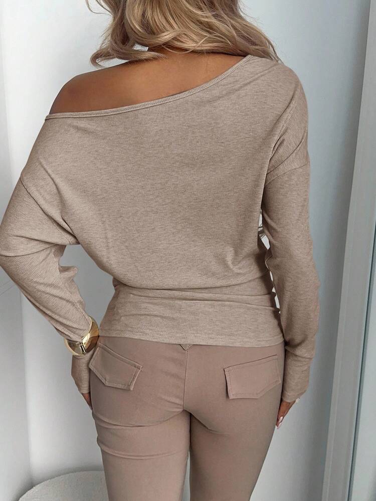 Aloruh Vintage American Style Loose Top Tight Bottom Fitted T-Shirt, Autumn/Winter,Fall,Fall Clothes For Women - Mocha Brown - View 2