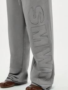 SUMWON WOMEN 贴花字母徽标运动裤抽绳腰部宽松休闲裤休闲街头慢跑裤 - 深灰色 - 查看 4